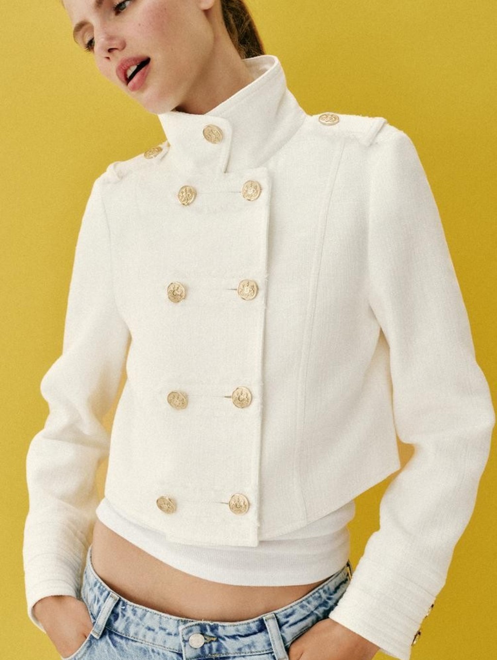 Zara Gold Button Wrap Jacket Sz L Bnwt Ecru